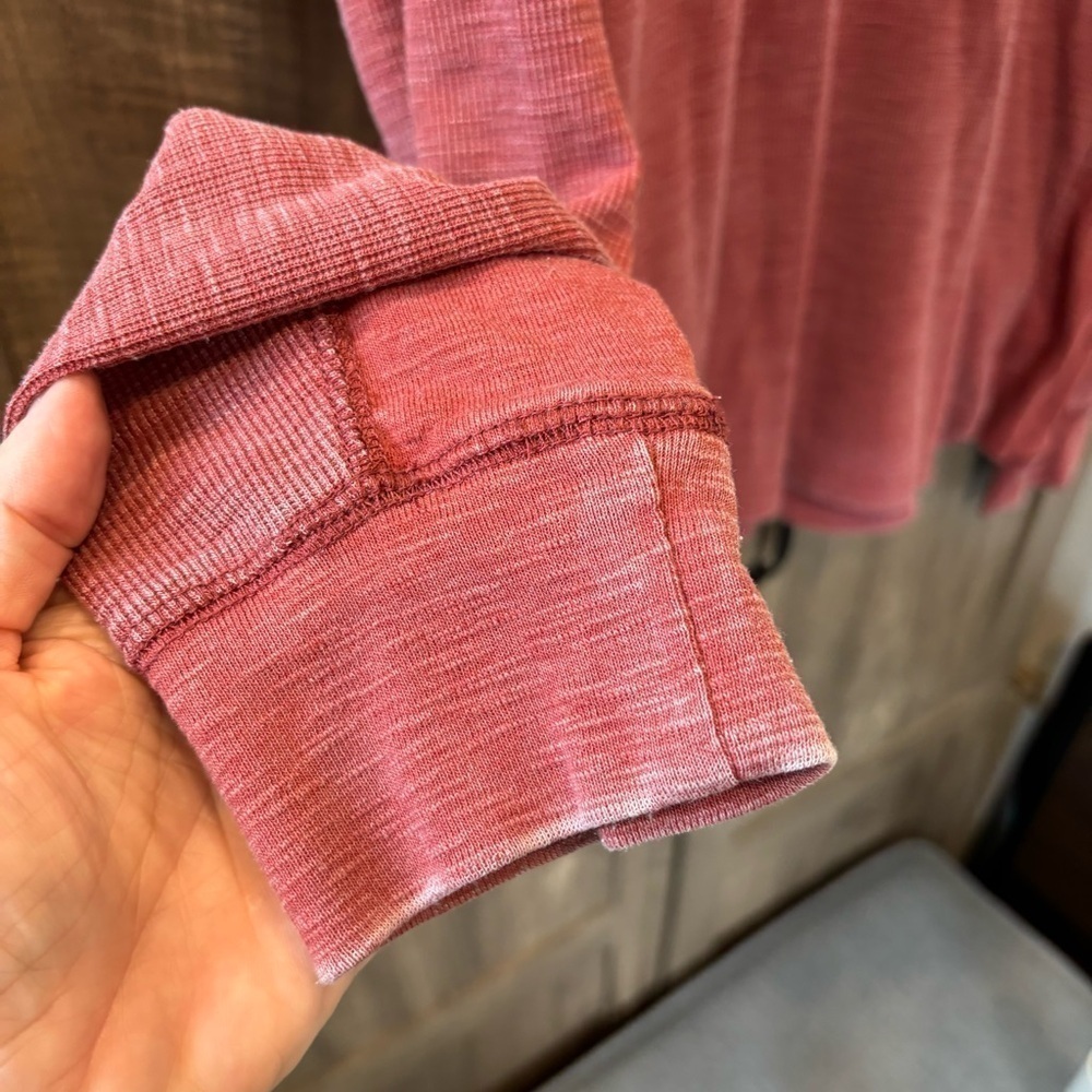Lucky Brand XL Venice Burnout Henley Waffle Knit Thermal Rust Red - Picture 7 of 11